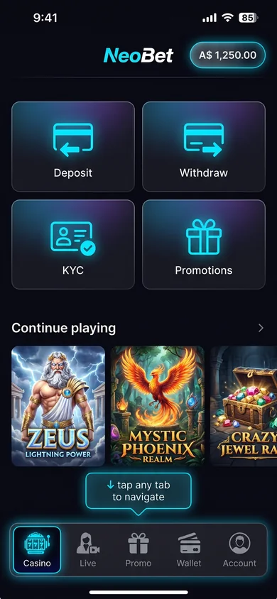 Using the NeoBet app — login & navigation – NeoBet