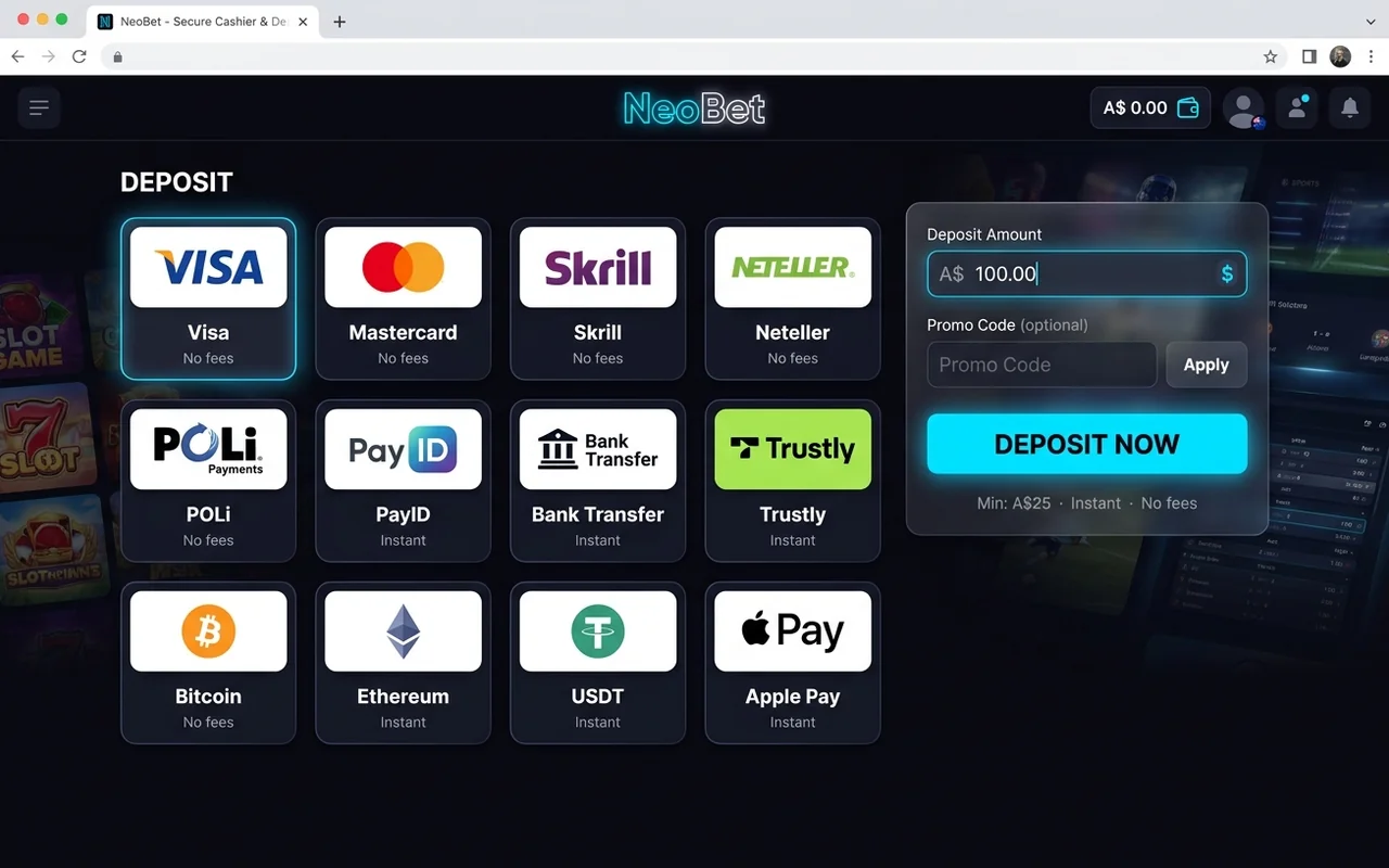 Payment methods and cashouts – NeoBet